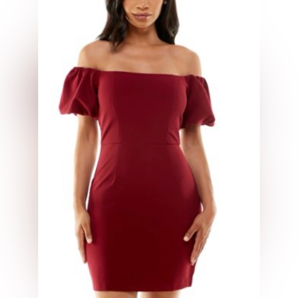 Elegant Red Puff Sleeve Dress